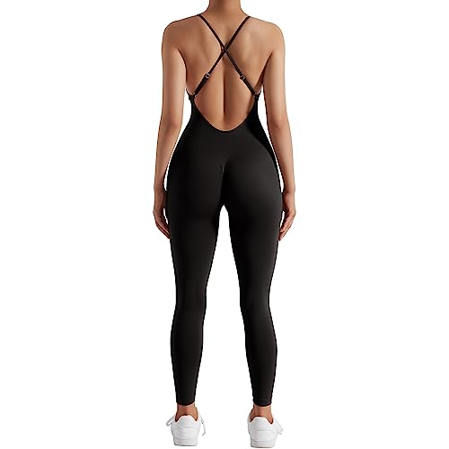 COOrun Women's Yoga Jumpsuit Backless Sports Romper Playsuit Sleeveless Gym  Bodysuit