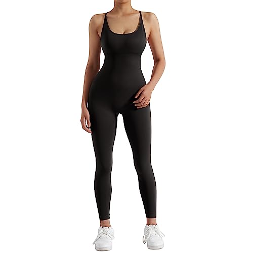 Women Workout Jumpsuits Spaghetti Strap Backless Tummy Control Seamless  Yoga Sports Jumpsuit