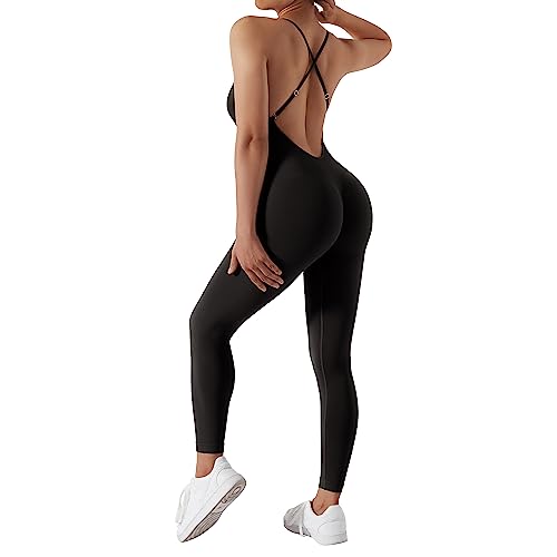  RUUHEE Women Seamless Sexy Backless Tummy Control Jumpsuits  Scrunch Butt Sleeveless Yoga Rompers